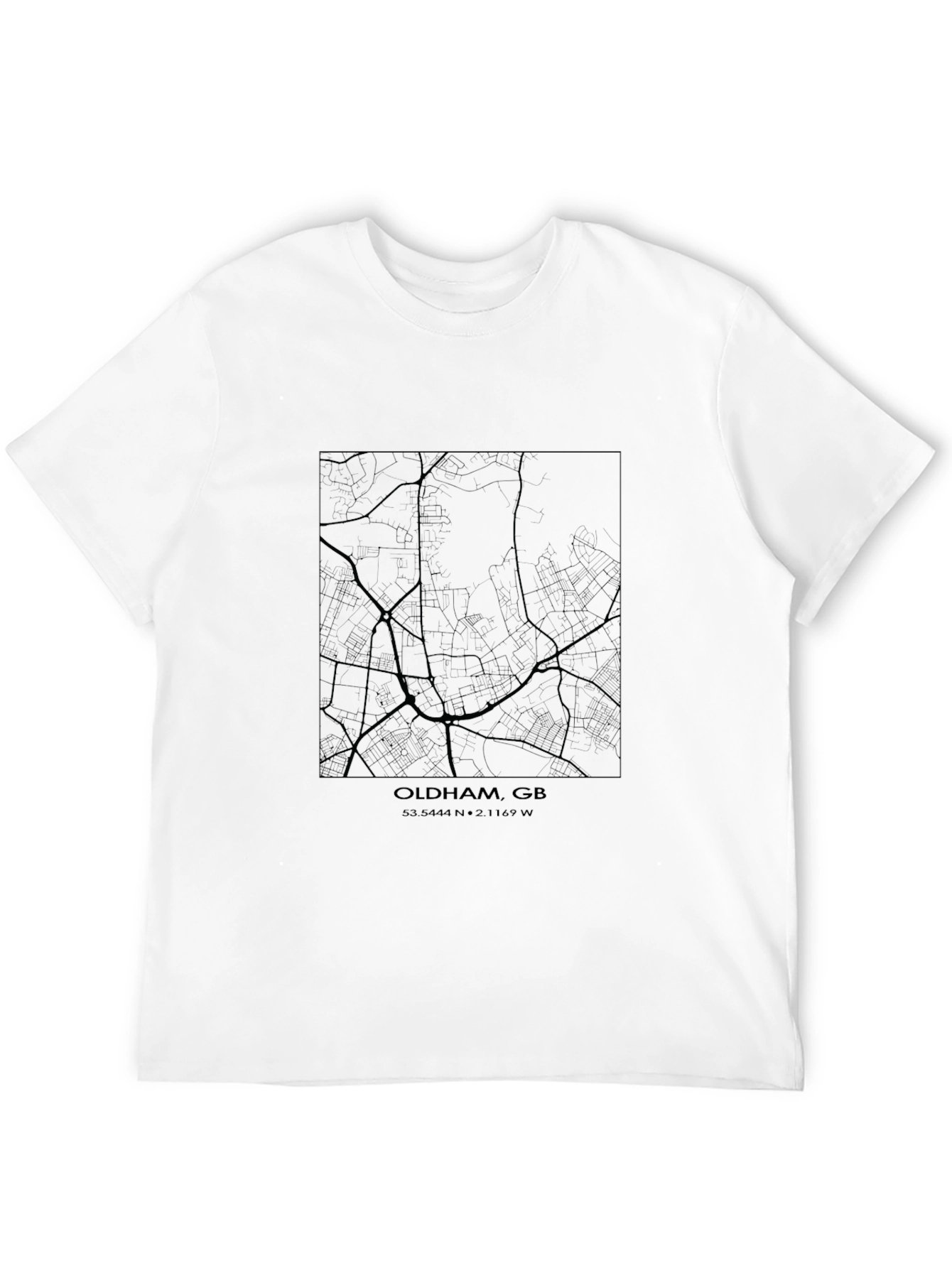 Oldham GB Map T-Shirt - Stylish Black Graphic Tee