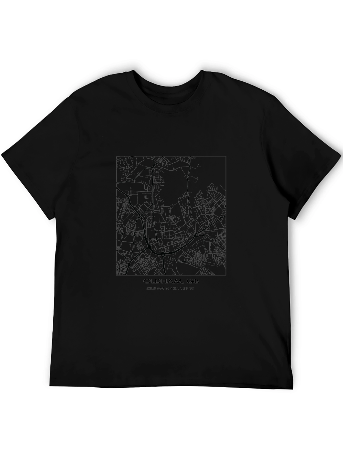 Oldham GB Map T-Shirt - Stylish Black Graphic Tee