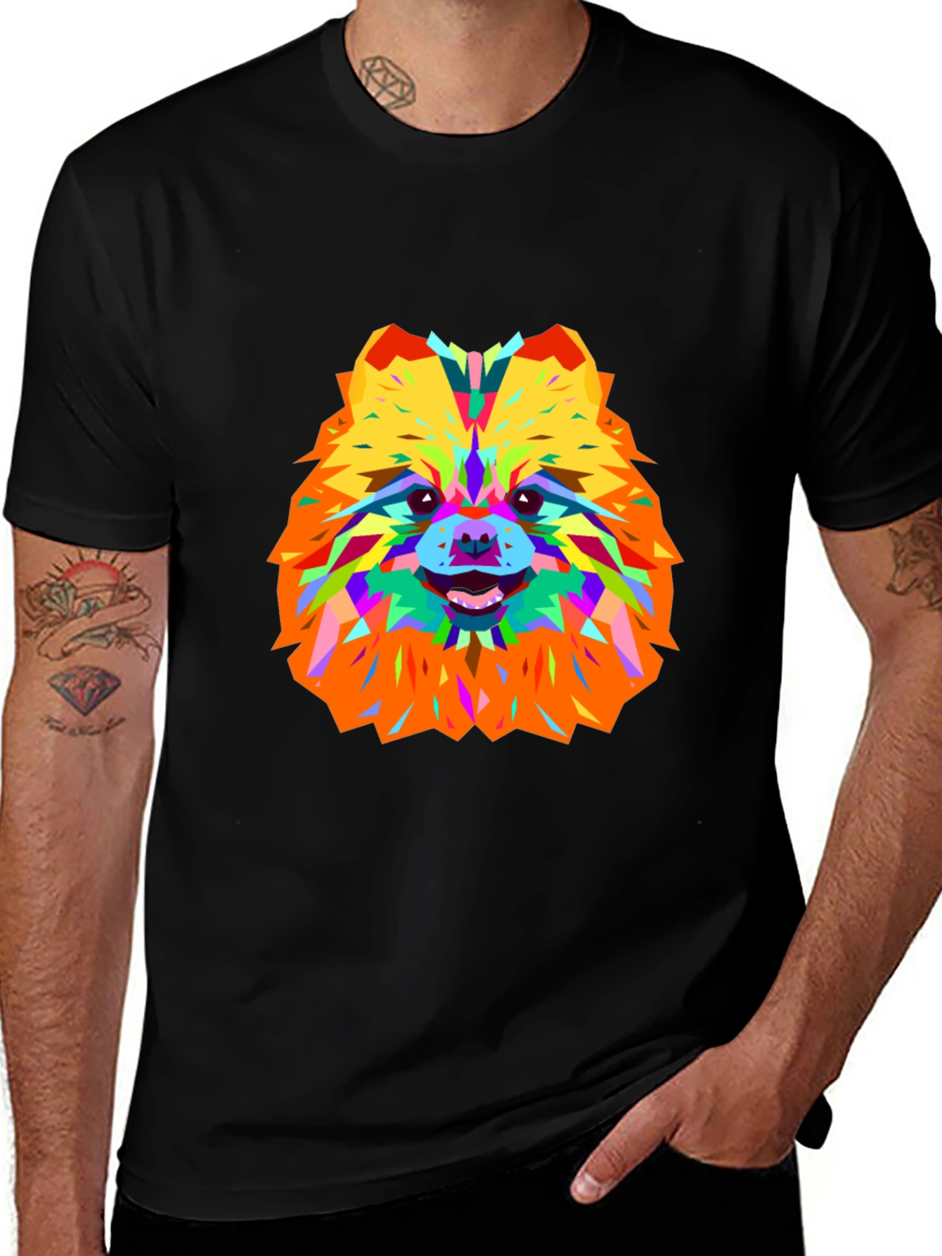 Geometric Dog Art Black T-Shirt