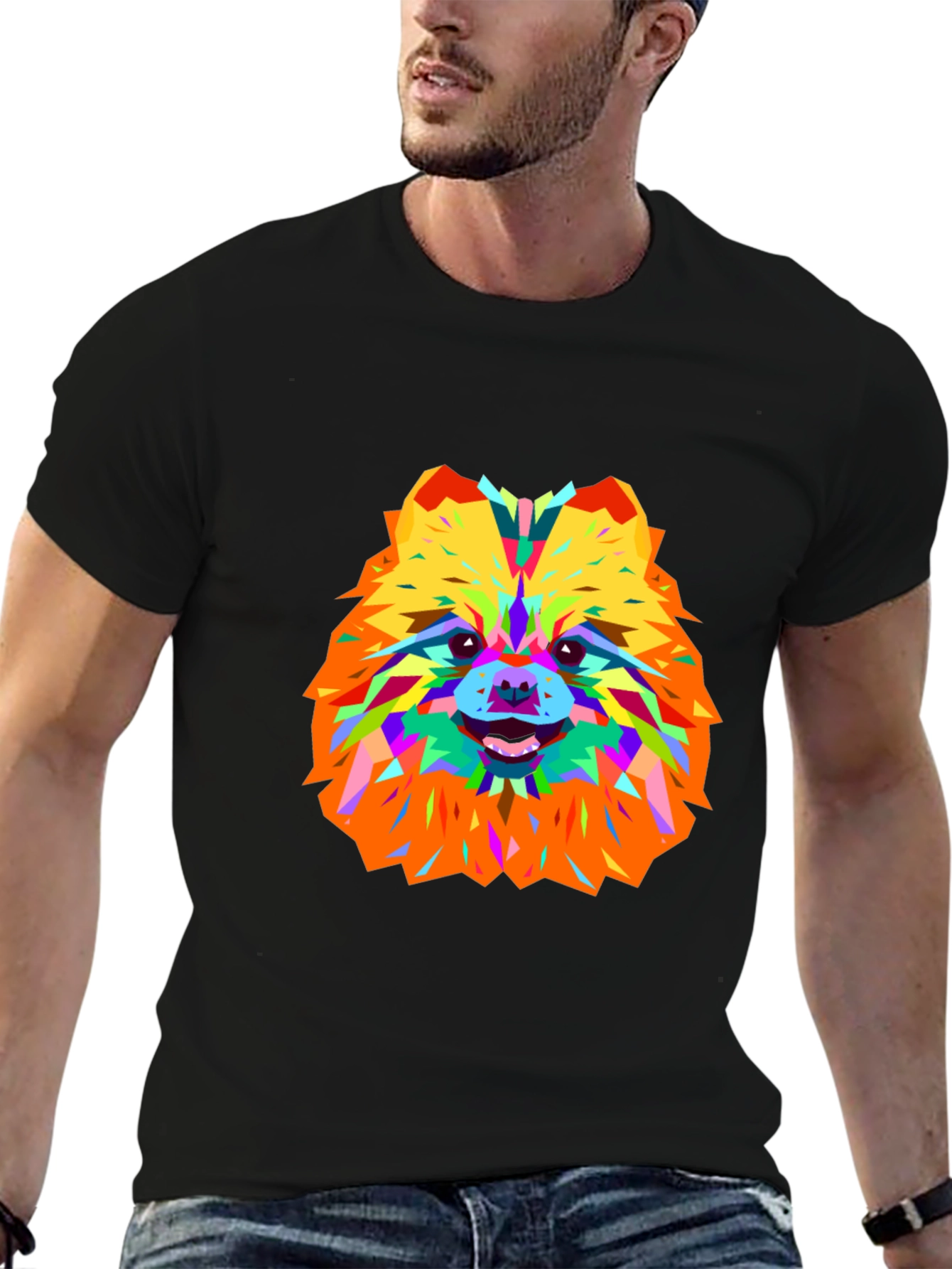 Geometric Dog Art Black T-Shirt