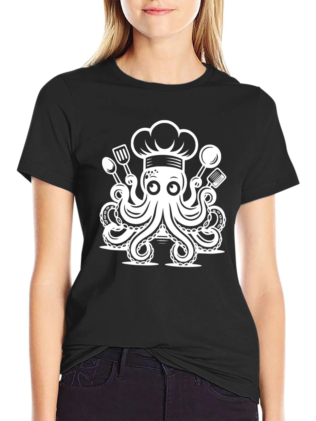 Chef Octopus Graphic Tee - Unique Black Cotton T-Shirt