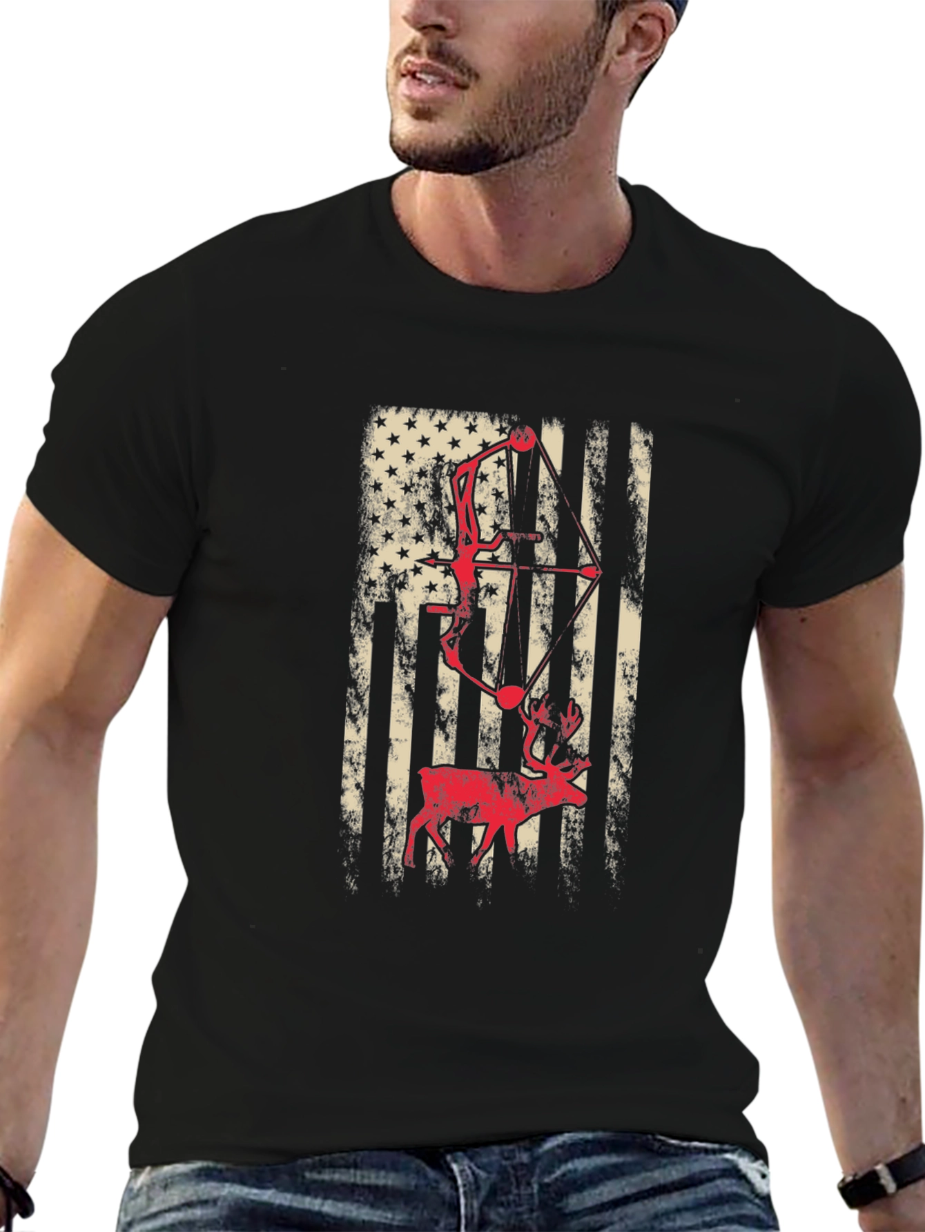 American Flag Bow Hunting Deer T-Shirt
