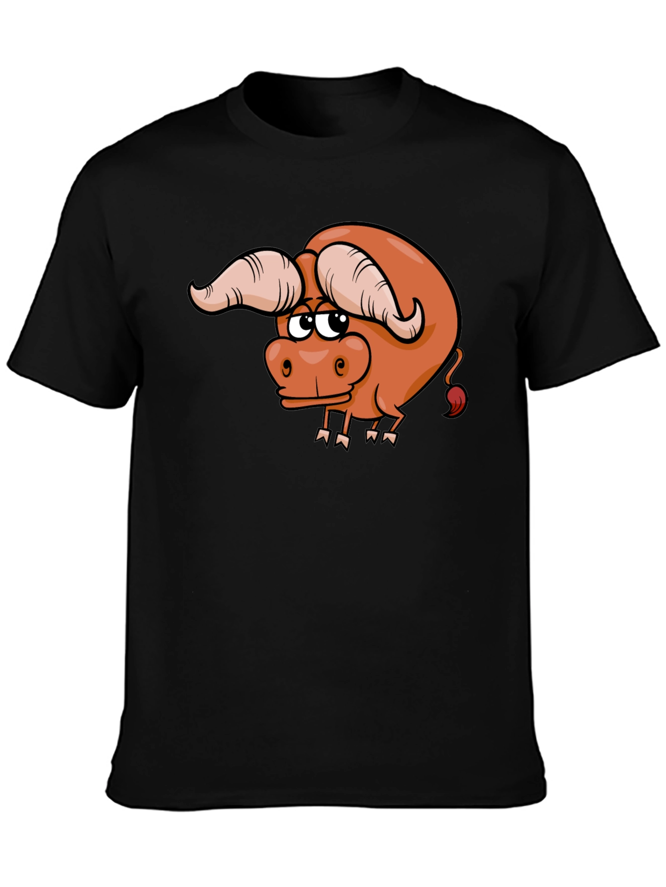 Funny Cartoon Bull Graphic Tee - Black Cotton T-Shirt