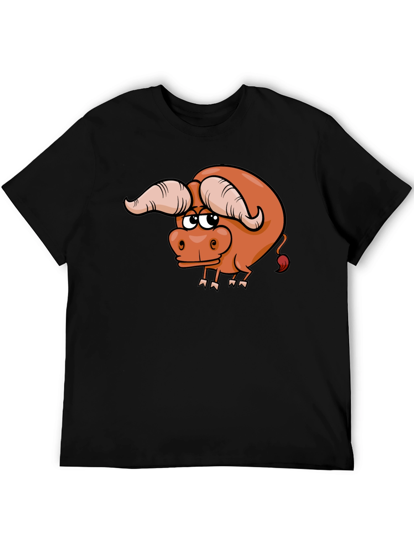 Funny Cartoon Bull Graphic Tee - Black Cotton T-Shirt