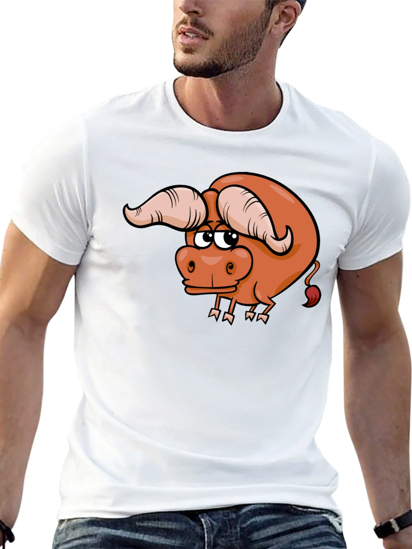 Funny Cartoon Bull Graphic Tee - Black Cotton T-Shirt