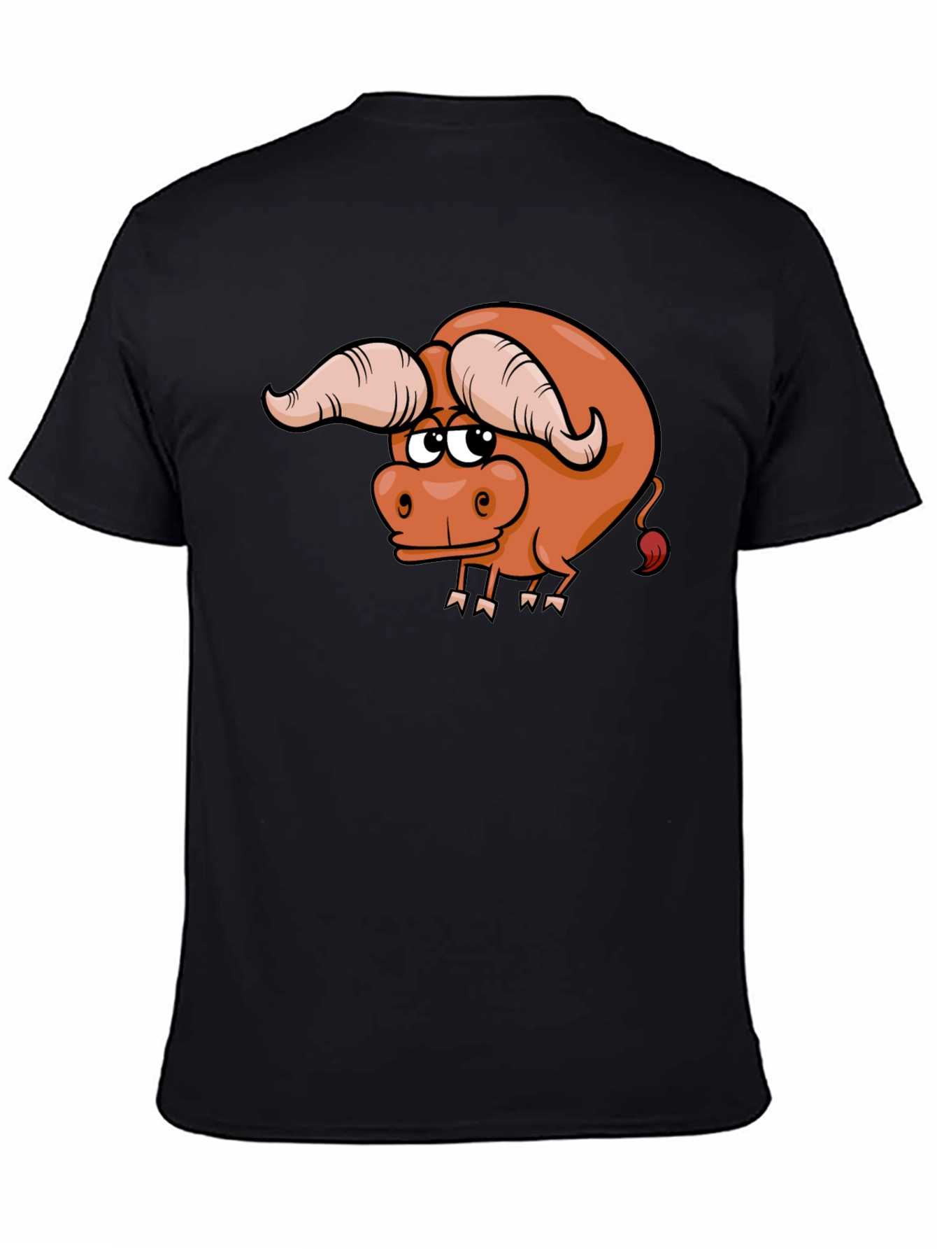 Funny Cartoon Bull Graphic Tee - Black Cotton T-Shirt