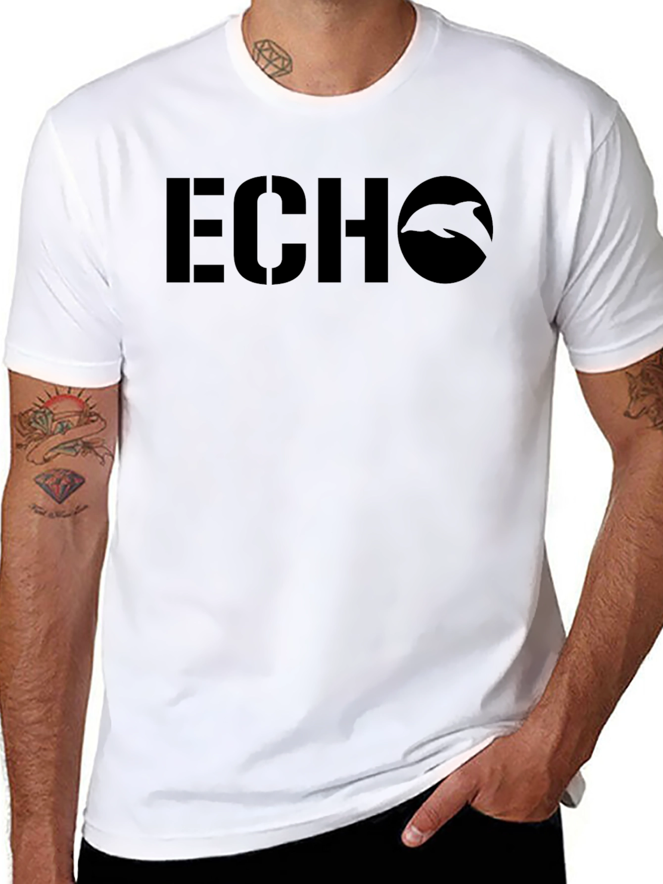 ECHO Dolphin Graphic Tee - Black Casual T-Shirt