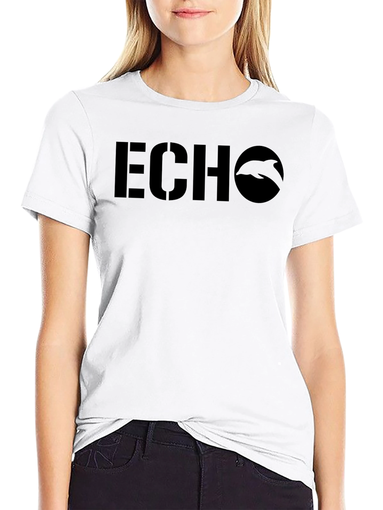 ECHO Dolphin Graphic Tee - Black Casual T-Shirt