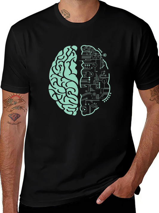 Brain Circuit Graphic Tee - Black Cotton Blend
