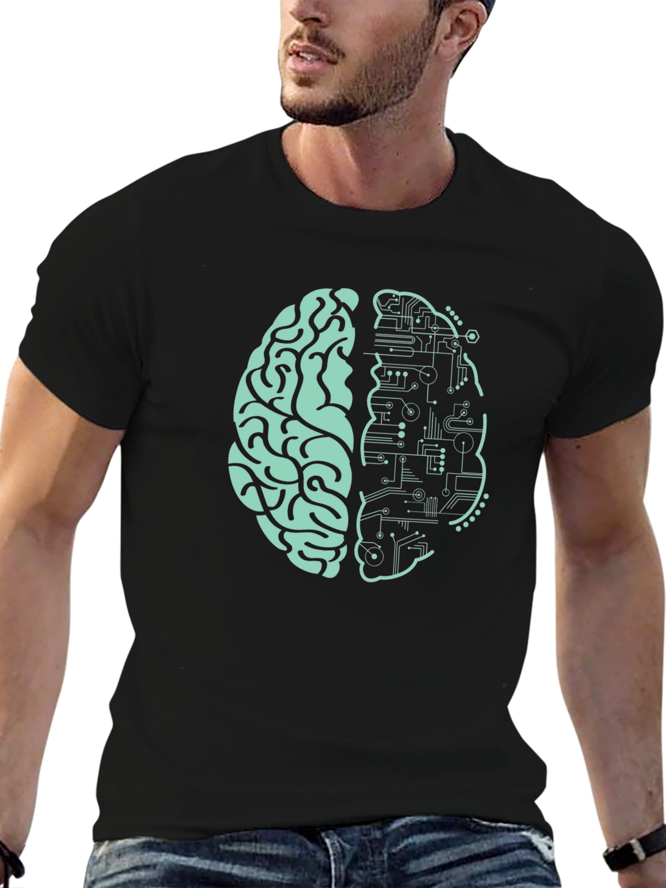 Brain Circuit Graphic Tee - Black Cotton Blend
