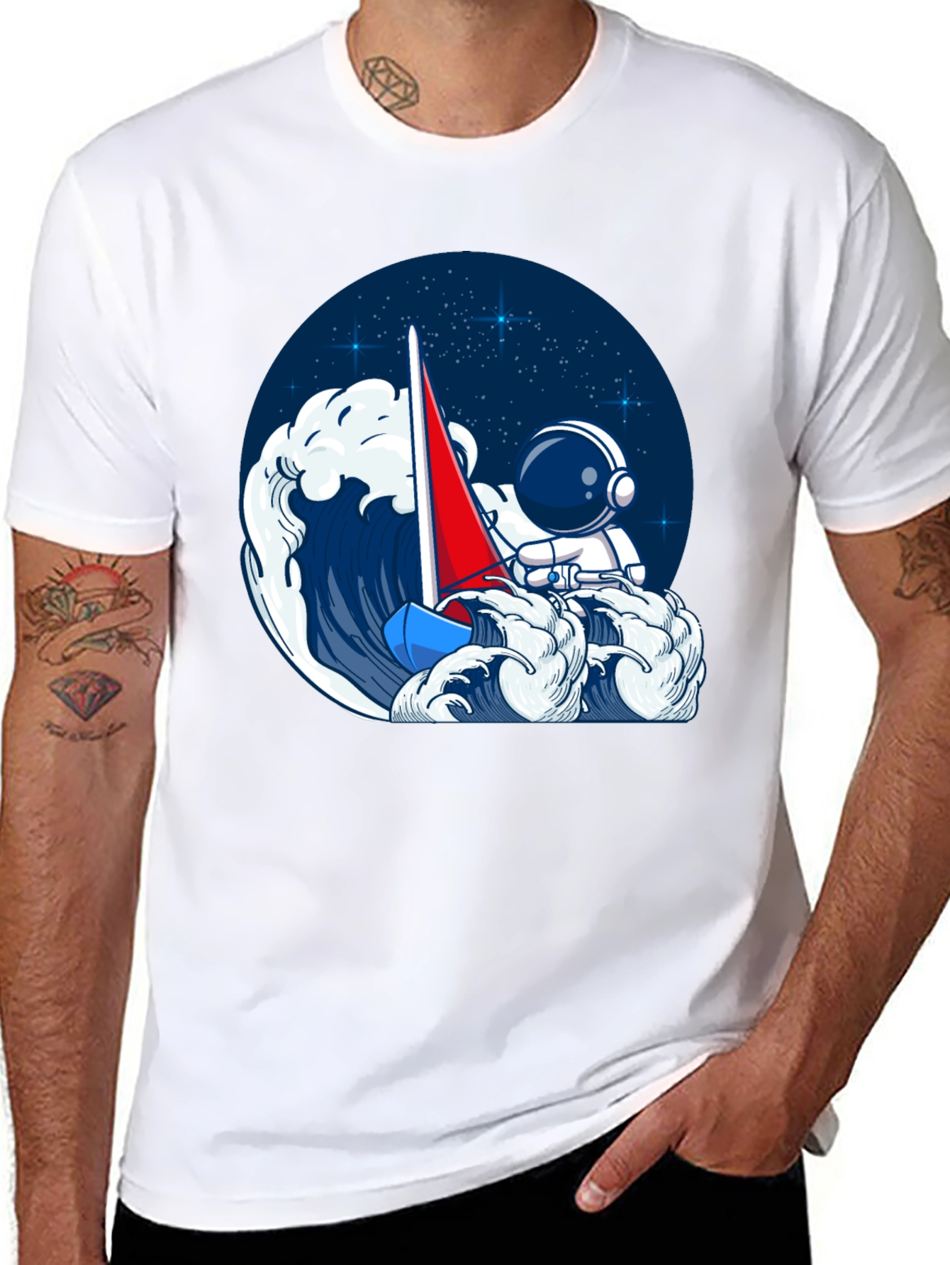 Astronaut Sailing T-Shirt - Black Unique Graphic Tee