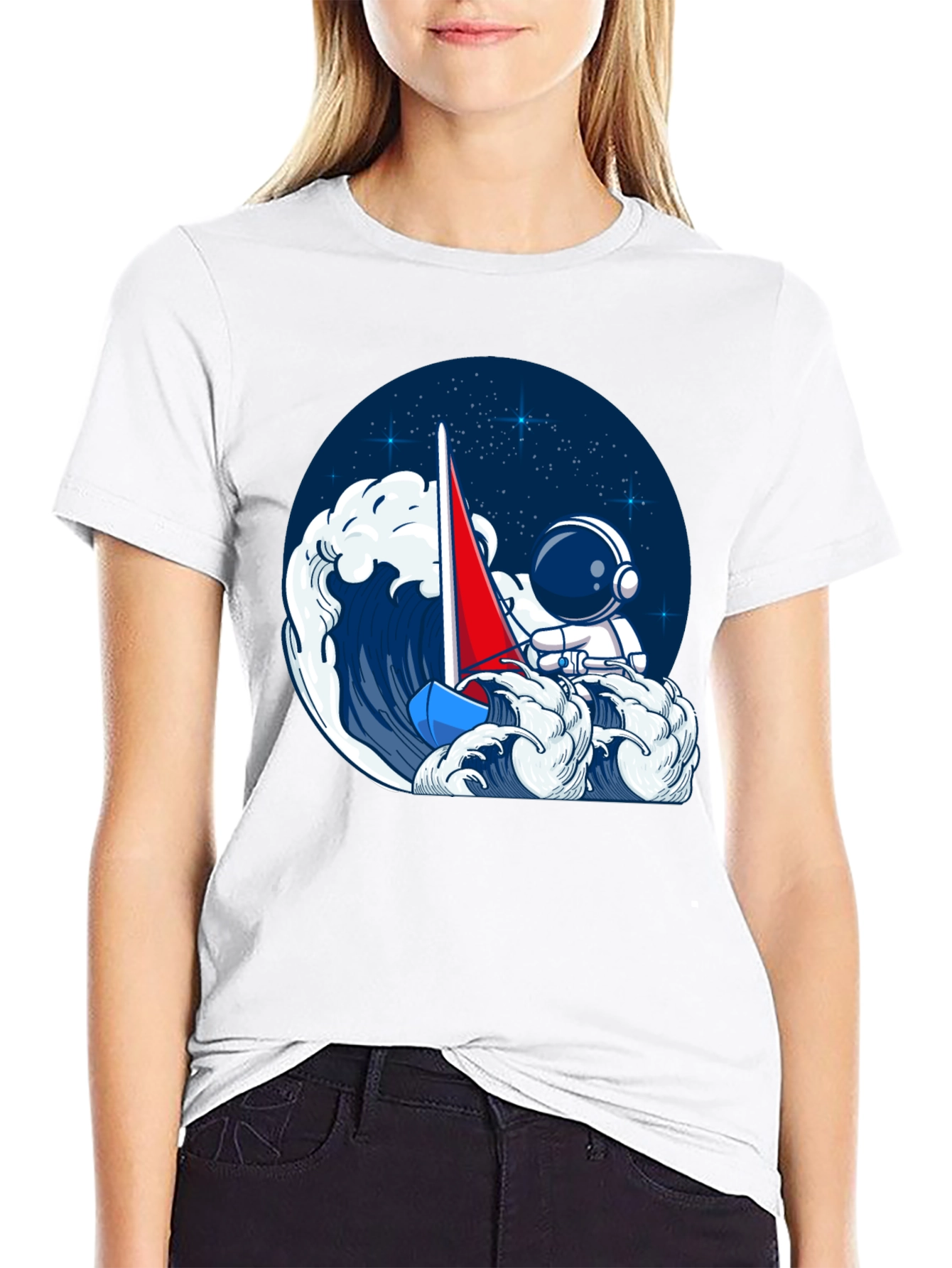 Astronaut Sailing T-Shirt - Black Unique Graphic Tee