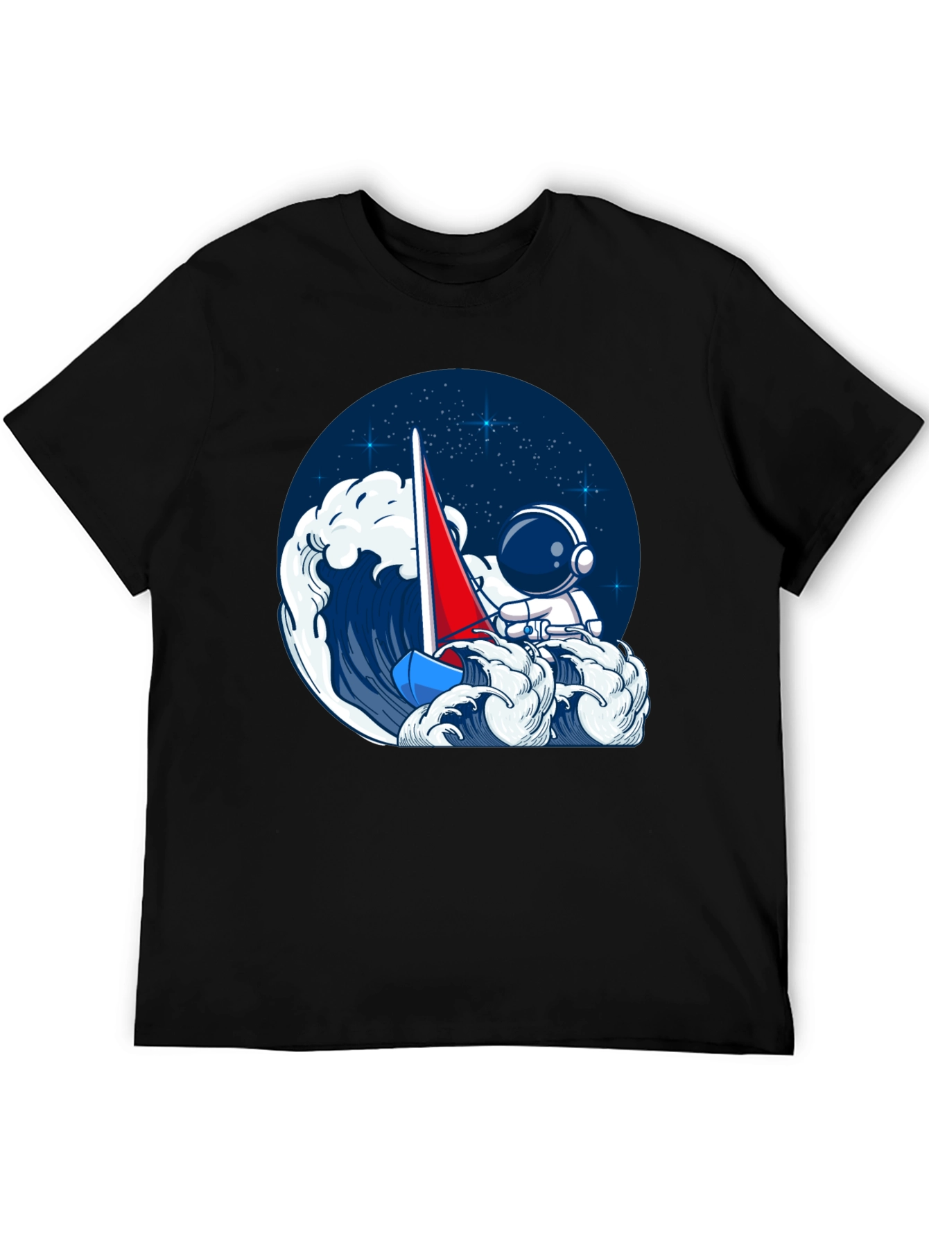 Astronaut Sailing T-Shirt - Black Unique Graphic Tee