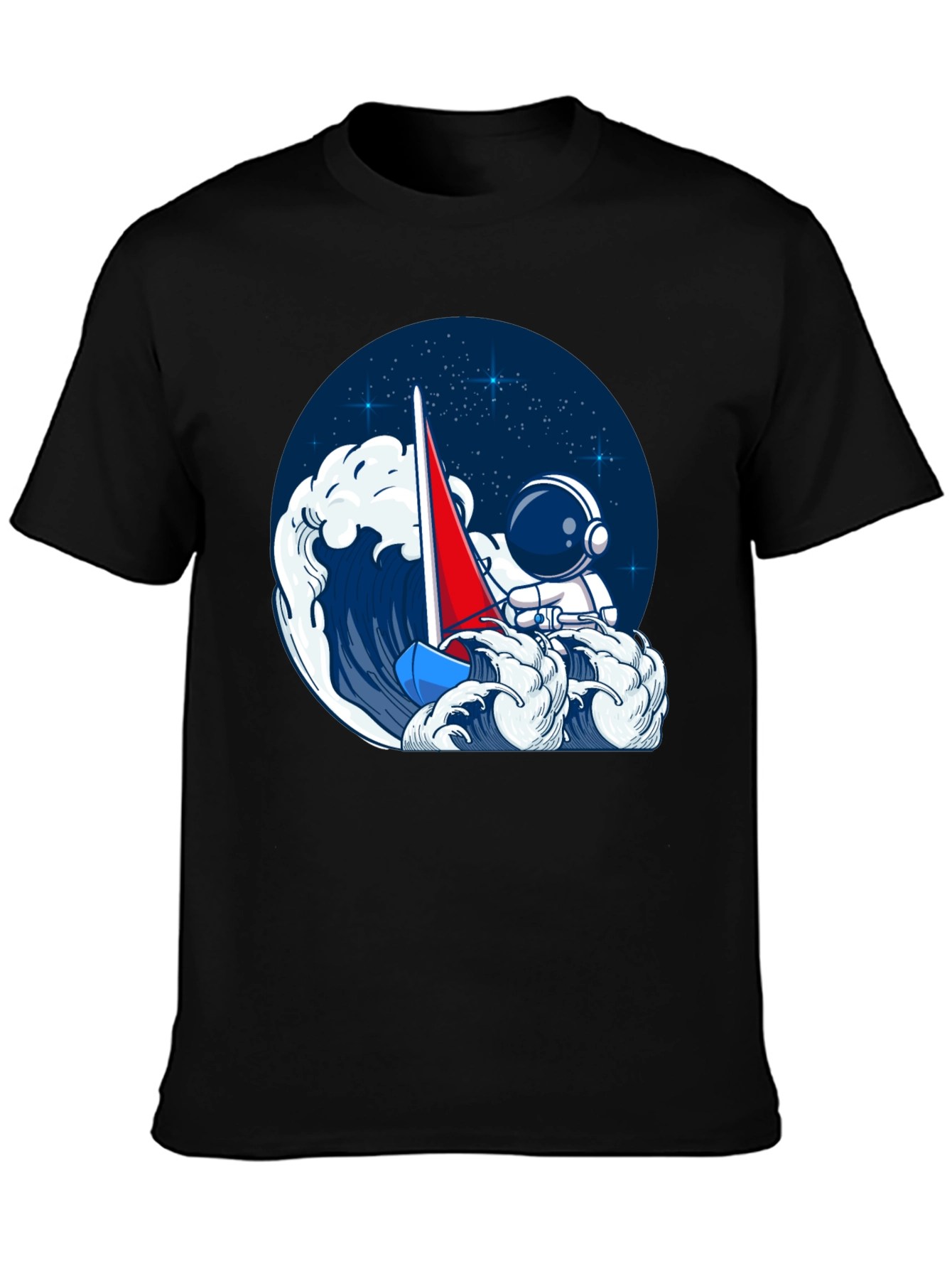 Astronaut Sailing T-Shirt - Black Unique Graphic Tee