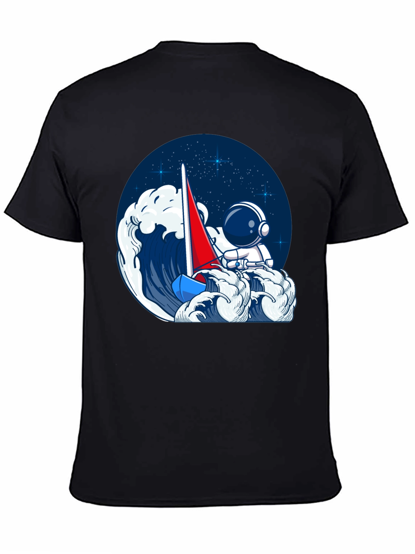 Astronaut Sailing T-Shirt - Black Unique Graphic Tee