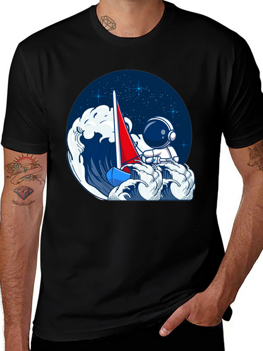 Astronaut Sailing T-Shirt - Black Unique Graphic Tee