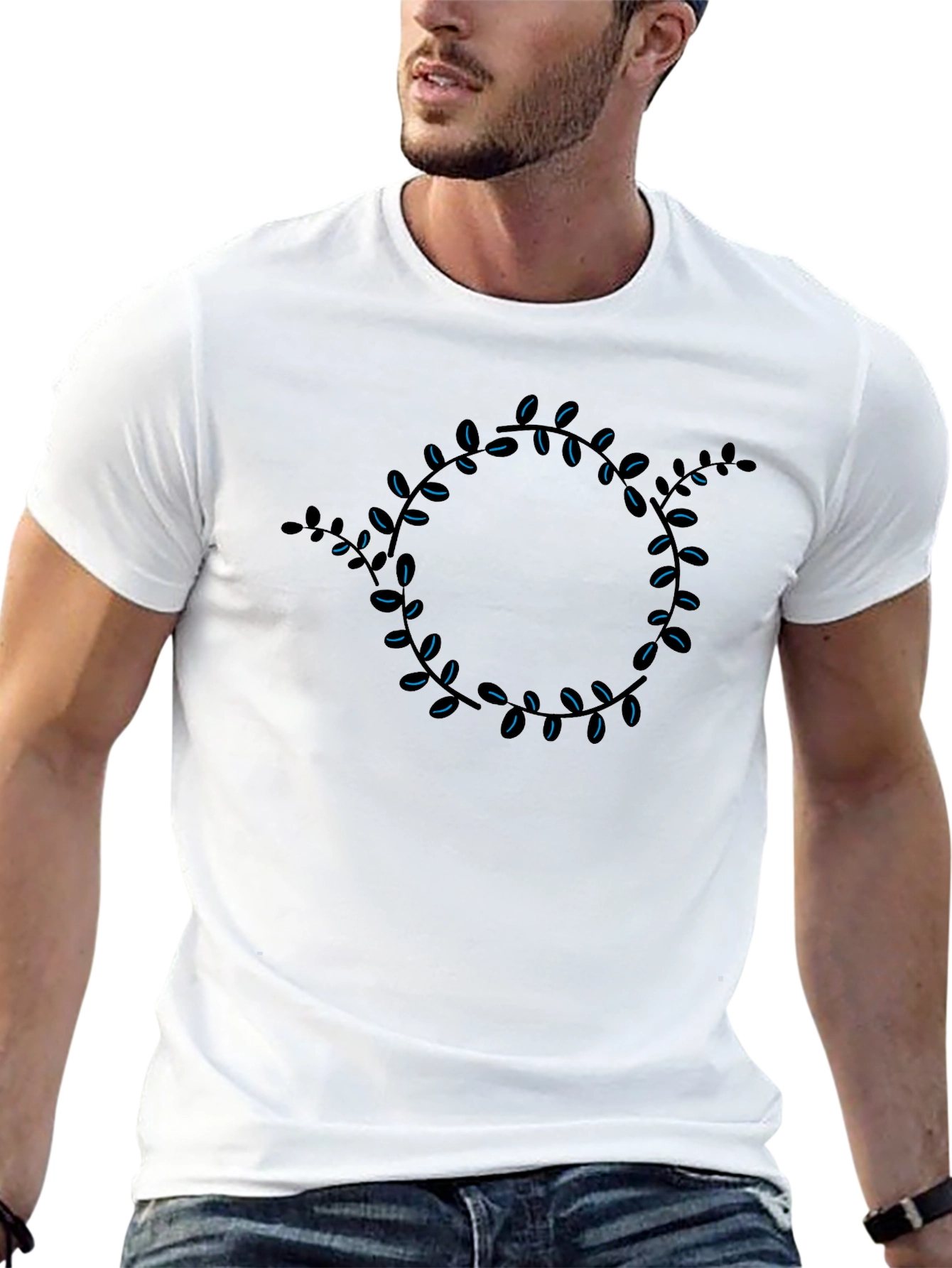 Leaf Circle Graphic Tee - Black Cotton Casual Shirt