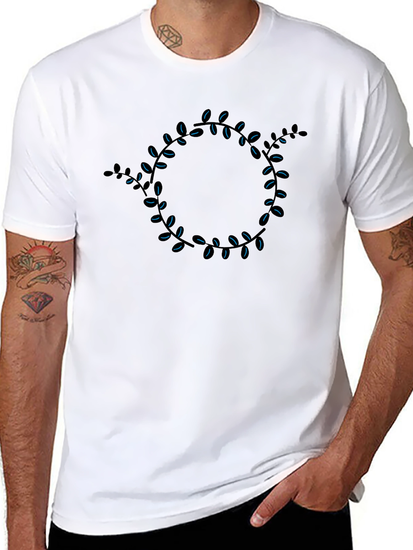 Leaf Circle Graphic Tee - Black Cotton Casual Shirt
