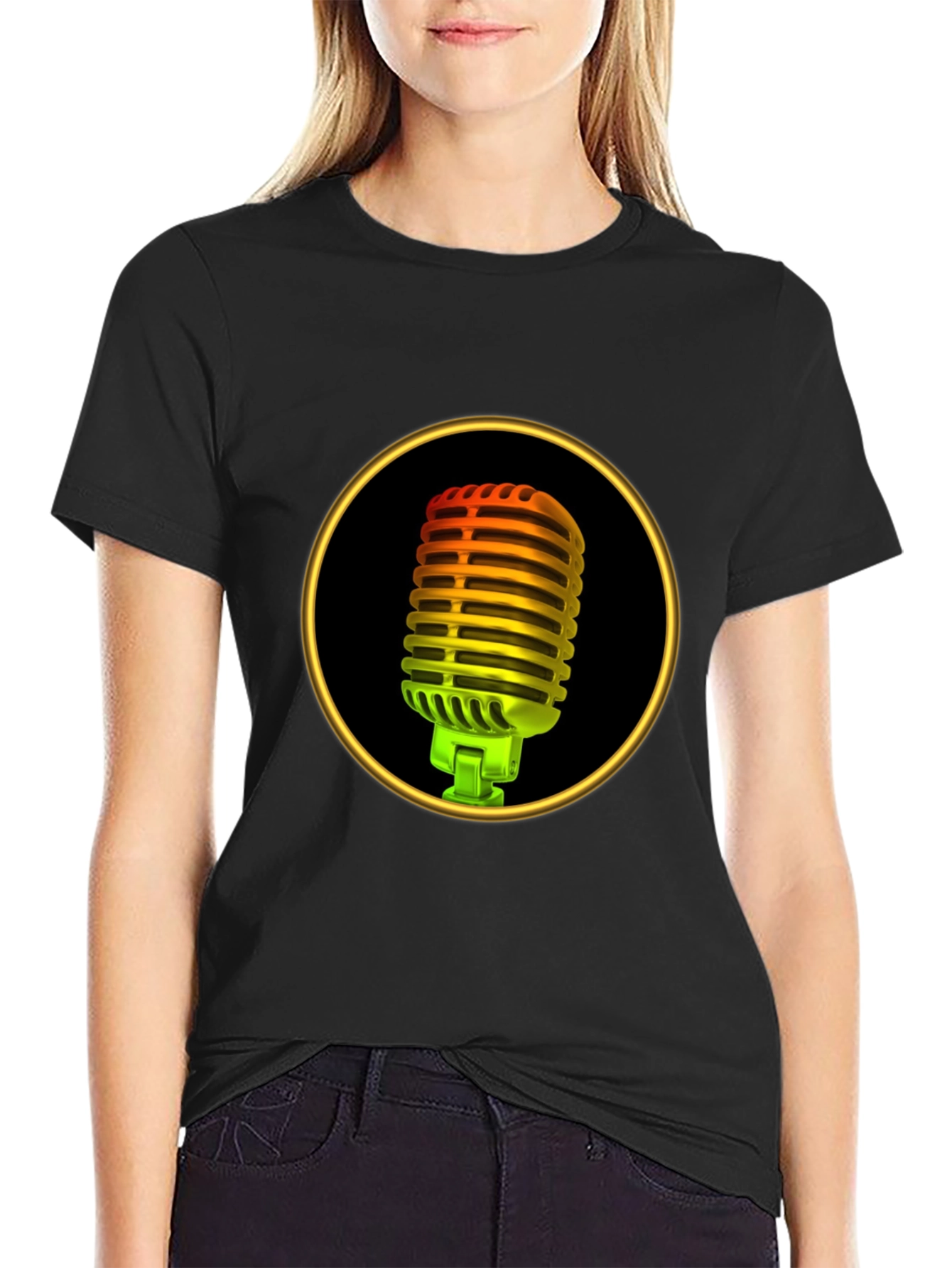 Retro Microphone Graphic Tee - Black