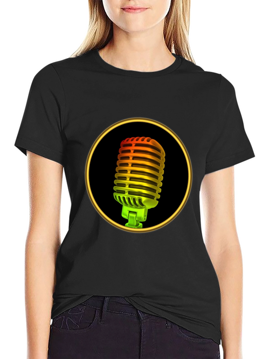 Retro Microphone Graphic Tee - Black