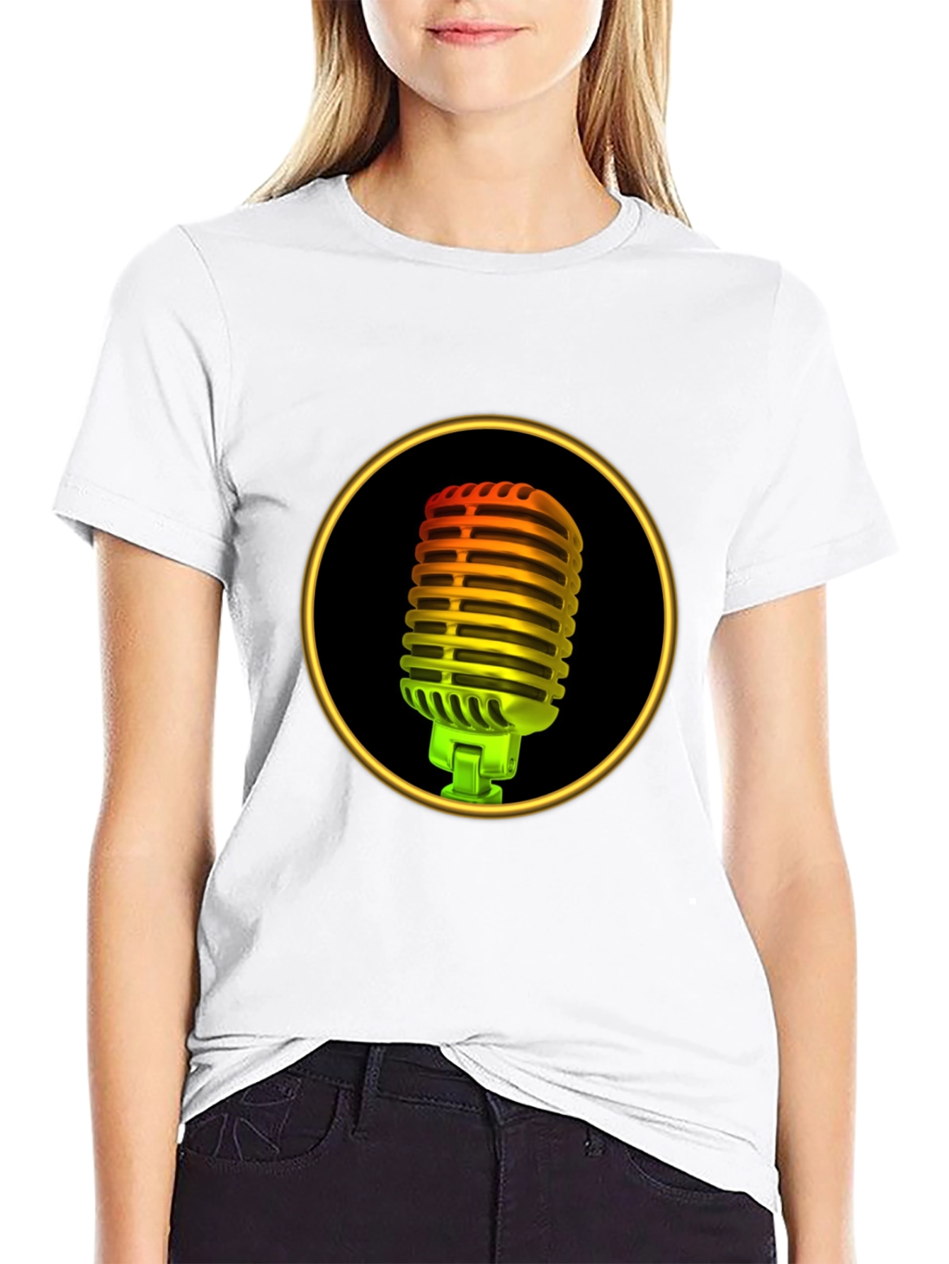 Retro Microphone Graphic Tee - Black