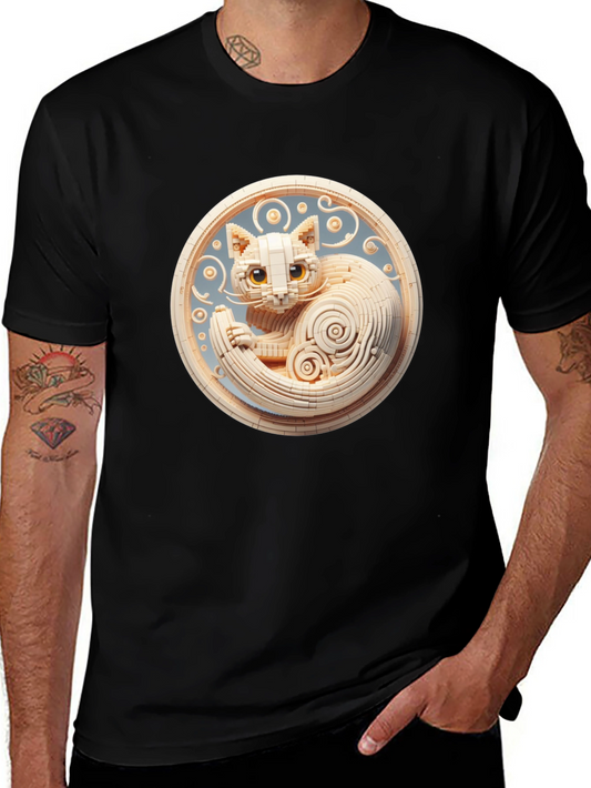 Black T-Shirt with 3D Cat Design