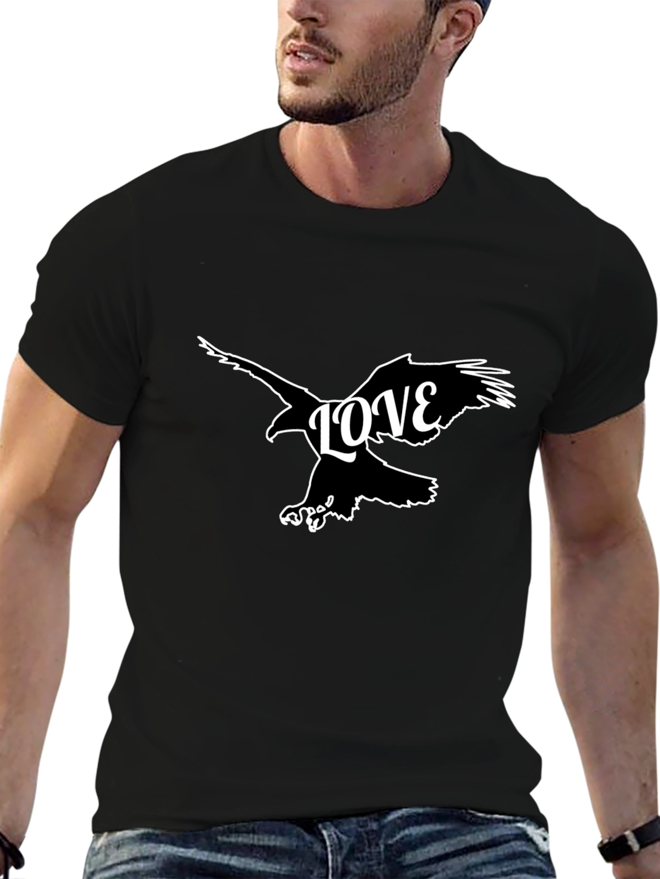 Love Eagle Graphic Tee - Black Cotton Blend
