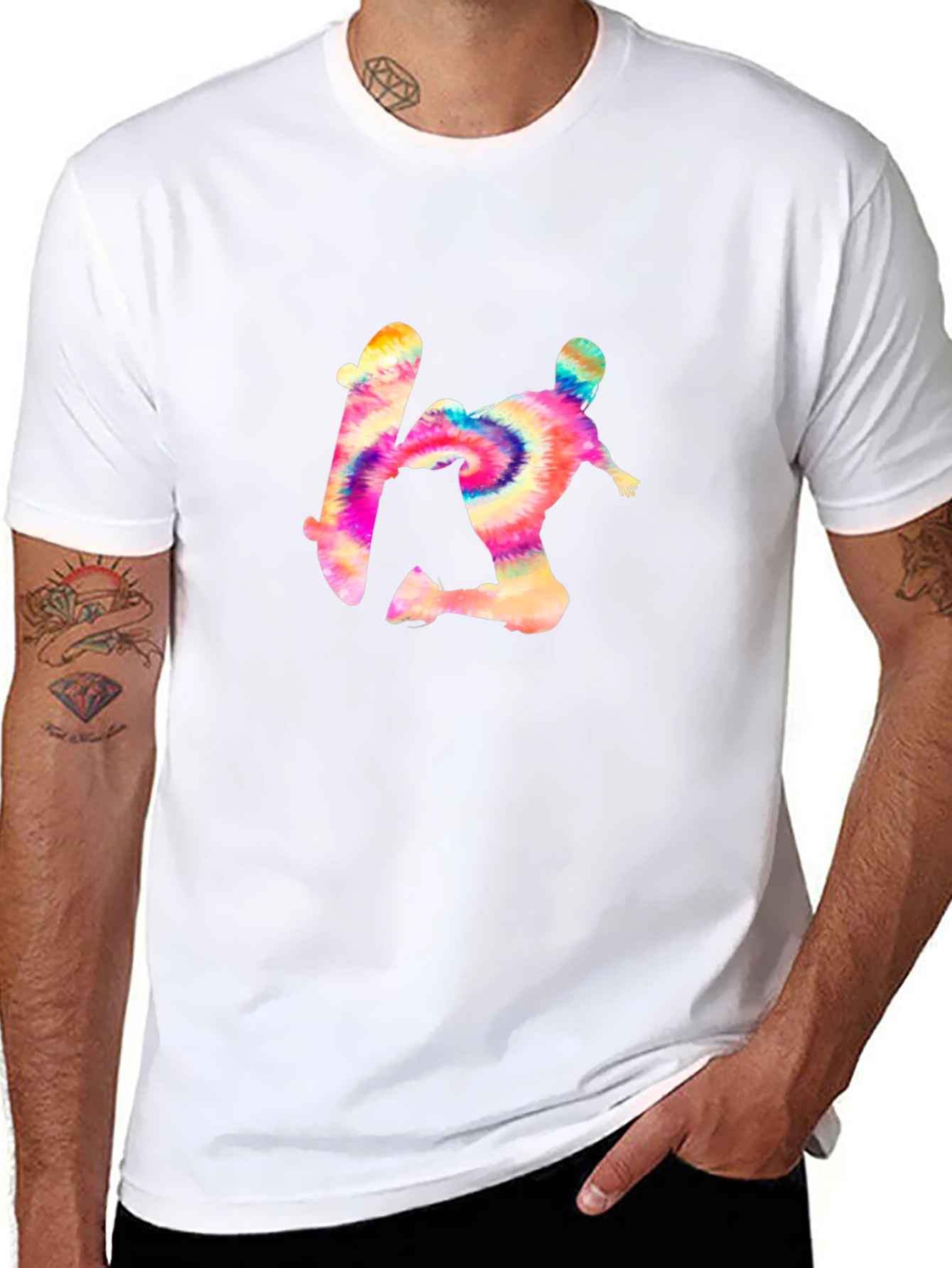 Tie-Dye Skateboarder Graphic Black Tee