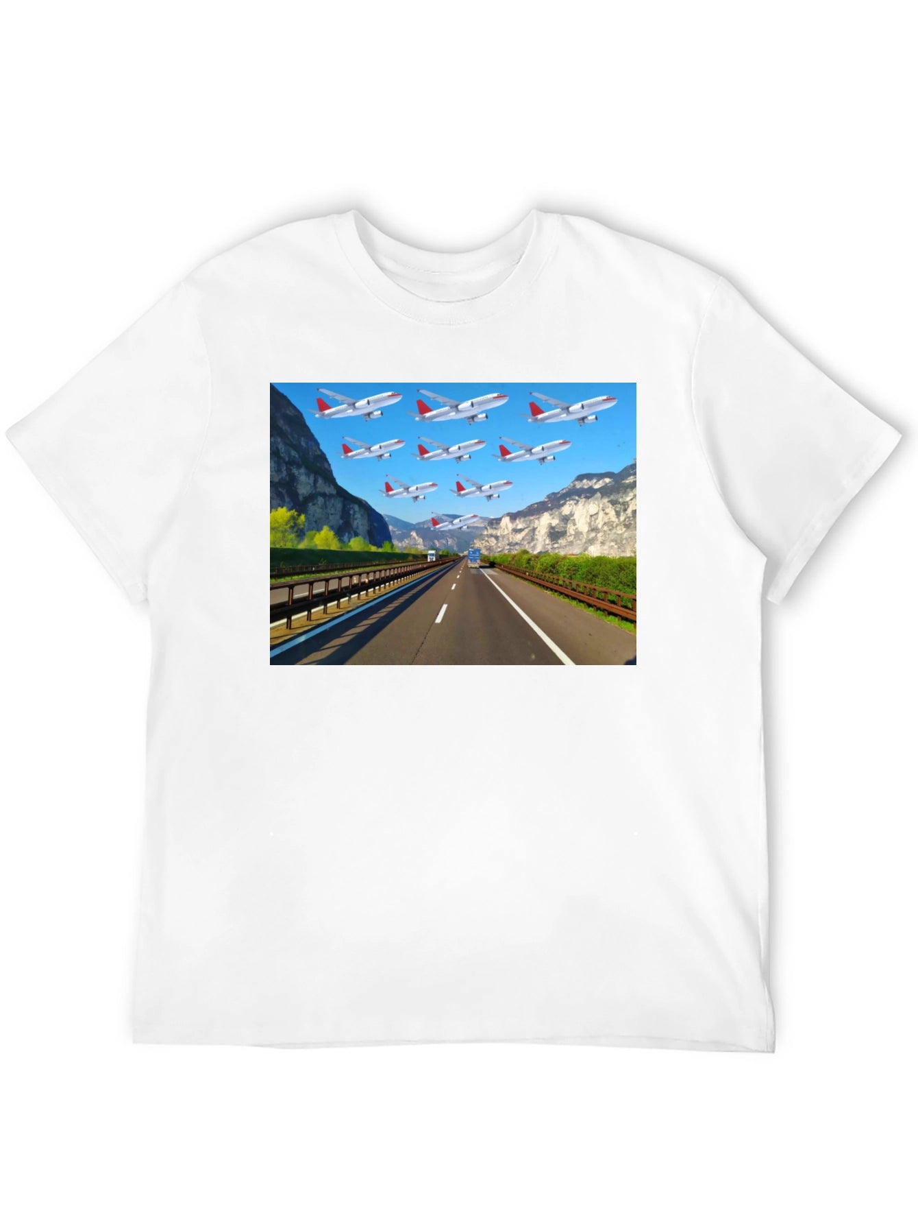 Highway Airplane Patterned Black T-Shirt