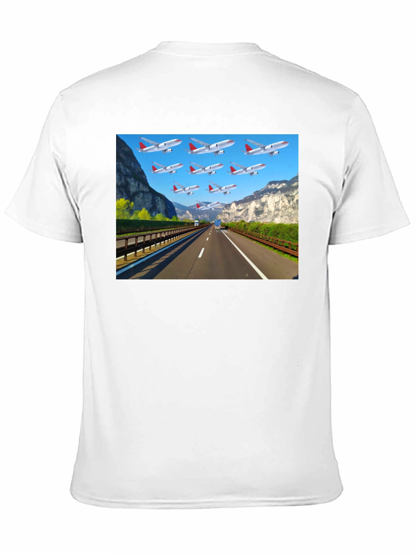 Highway Airplane Patterned Black T-Shirt