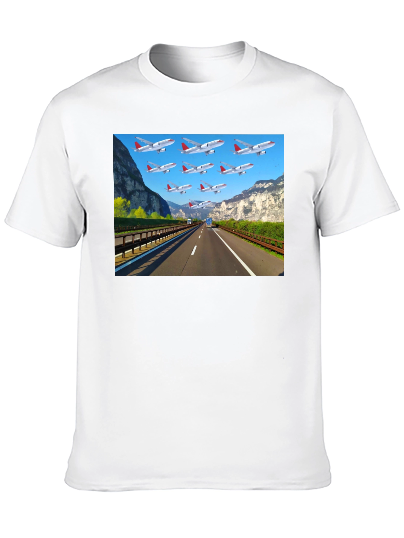 Highway Airplane Patterned Black T-Shirt