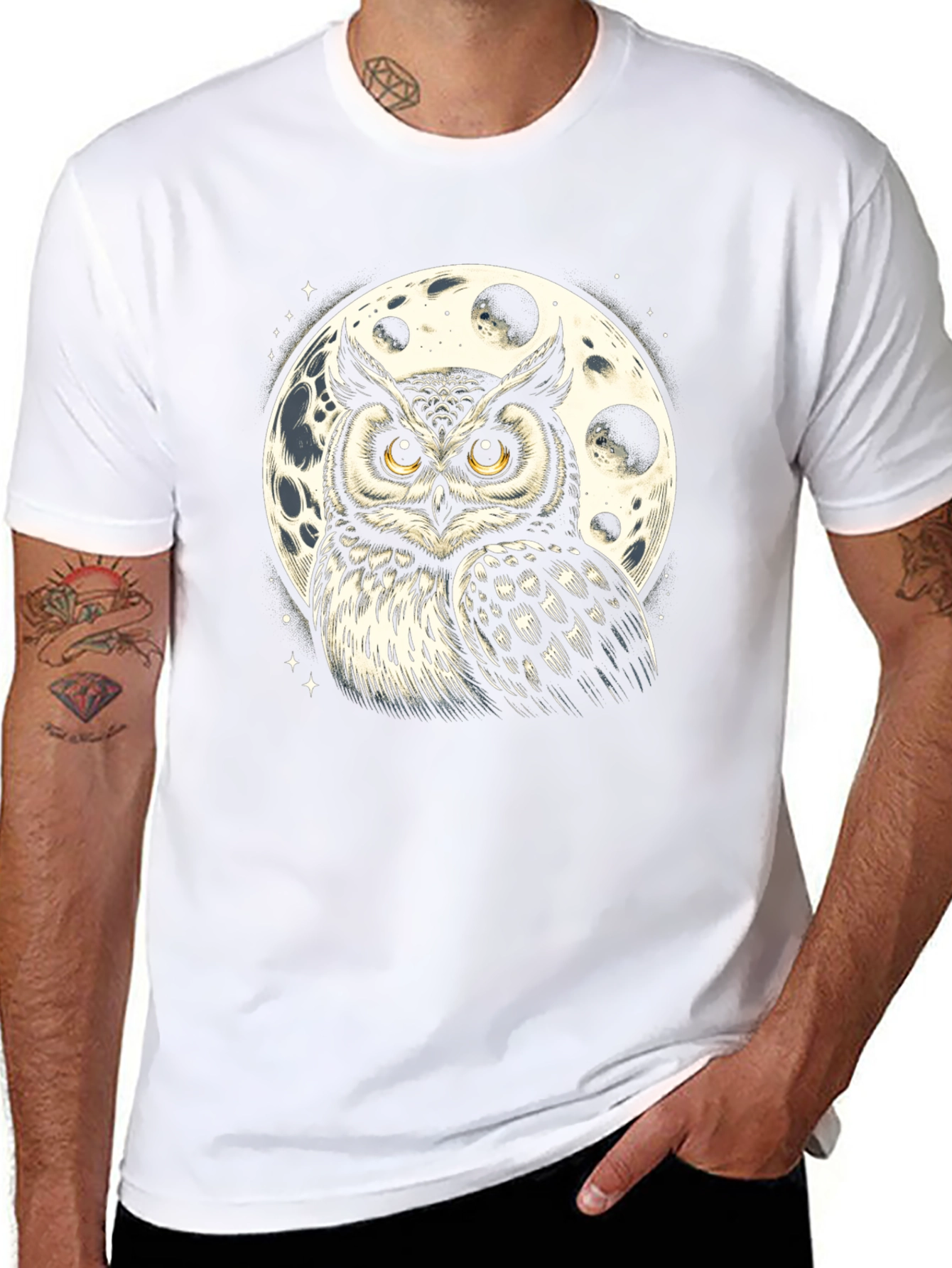 Owl & Moon Graphic Tee - Black Cotton Blend