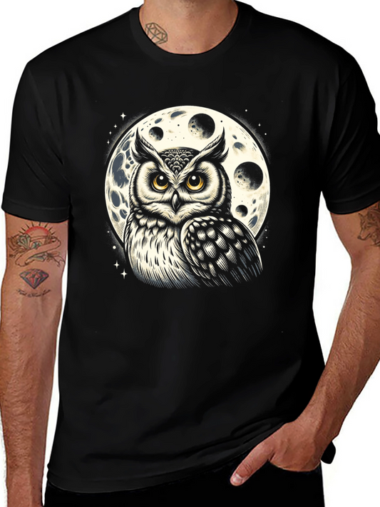 Owl & Moon Graphic Tee - Black Cotton Blend
