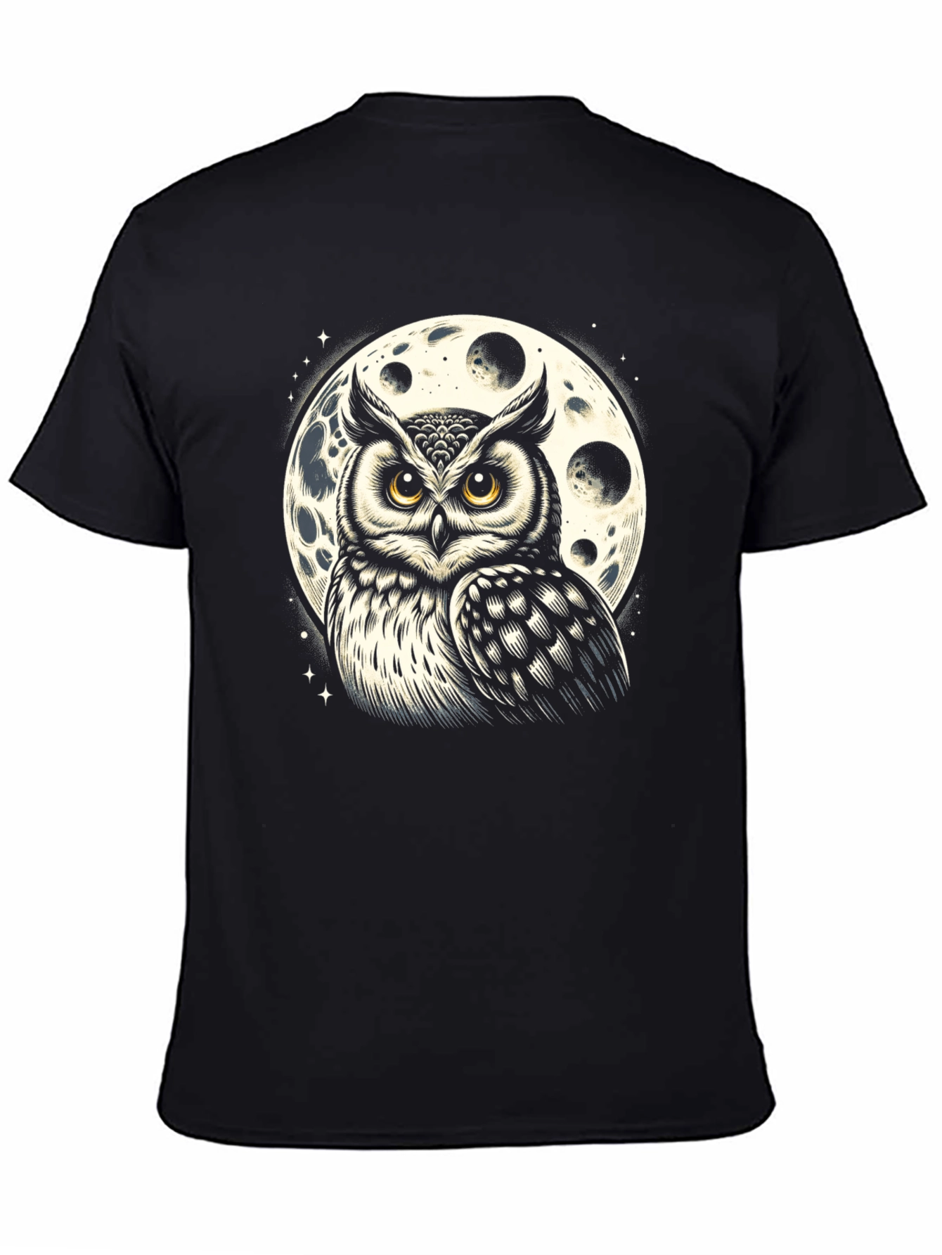 Owl & Moon Graphic Tee - Black Cotton Blend