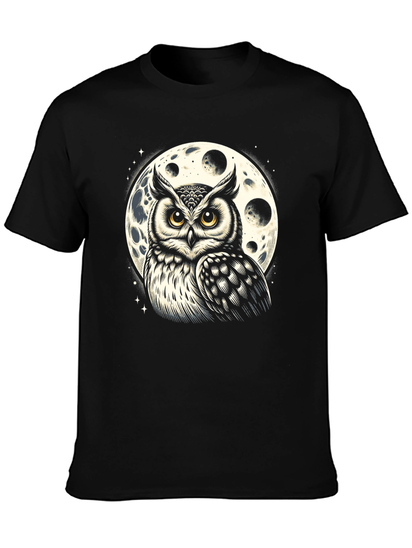 Owl & Moon Graphic Tee - Black Cotton Blend