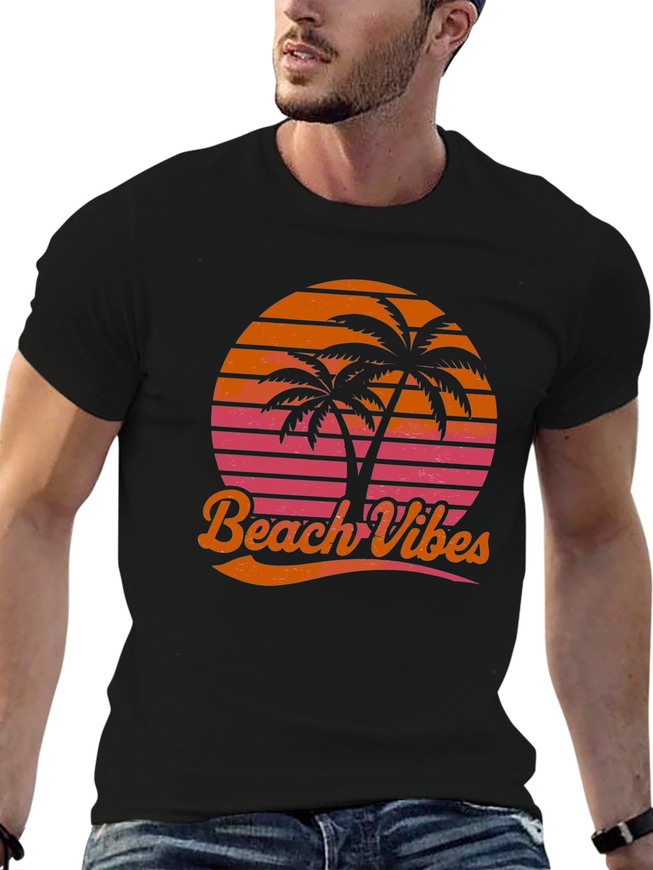 Beach Vibes Graphic Tee - Retro Palm Tree T-Shirt