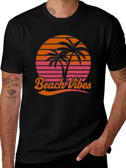 Beach Vibes Graphic Tee - Retro Palm Tree T-Shirt