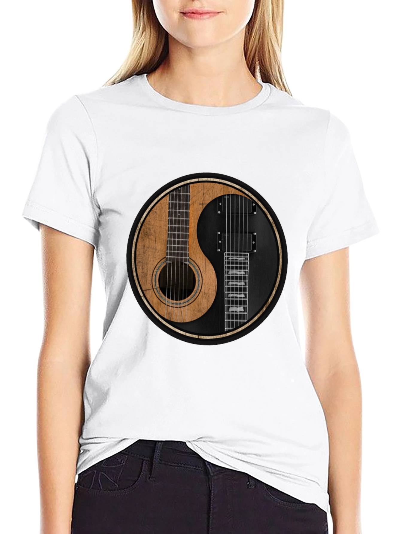 Yin Yang Guitar T-Shirt - Acoustic & Electric Harmony