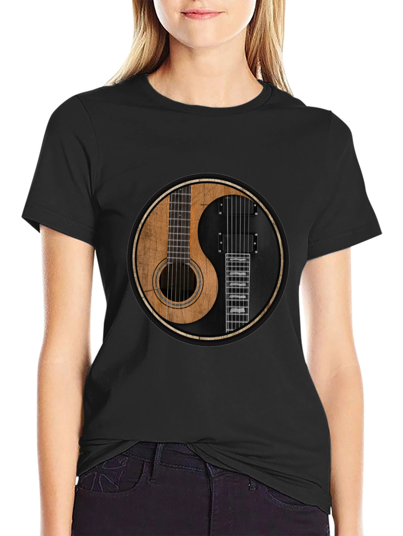 Yin Yang Guitar T-Shirt - Acoustic & Electric Harmony