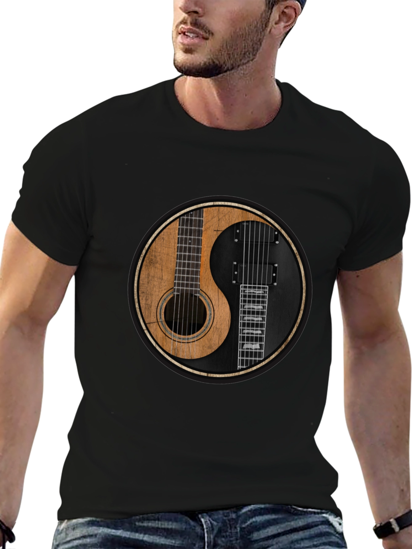 Yin Yang Guitar T-Shirt - Acoustic & Electric Harmony