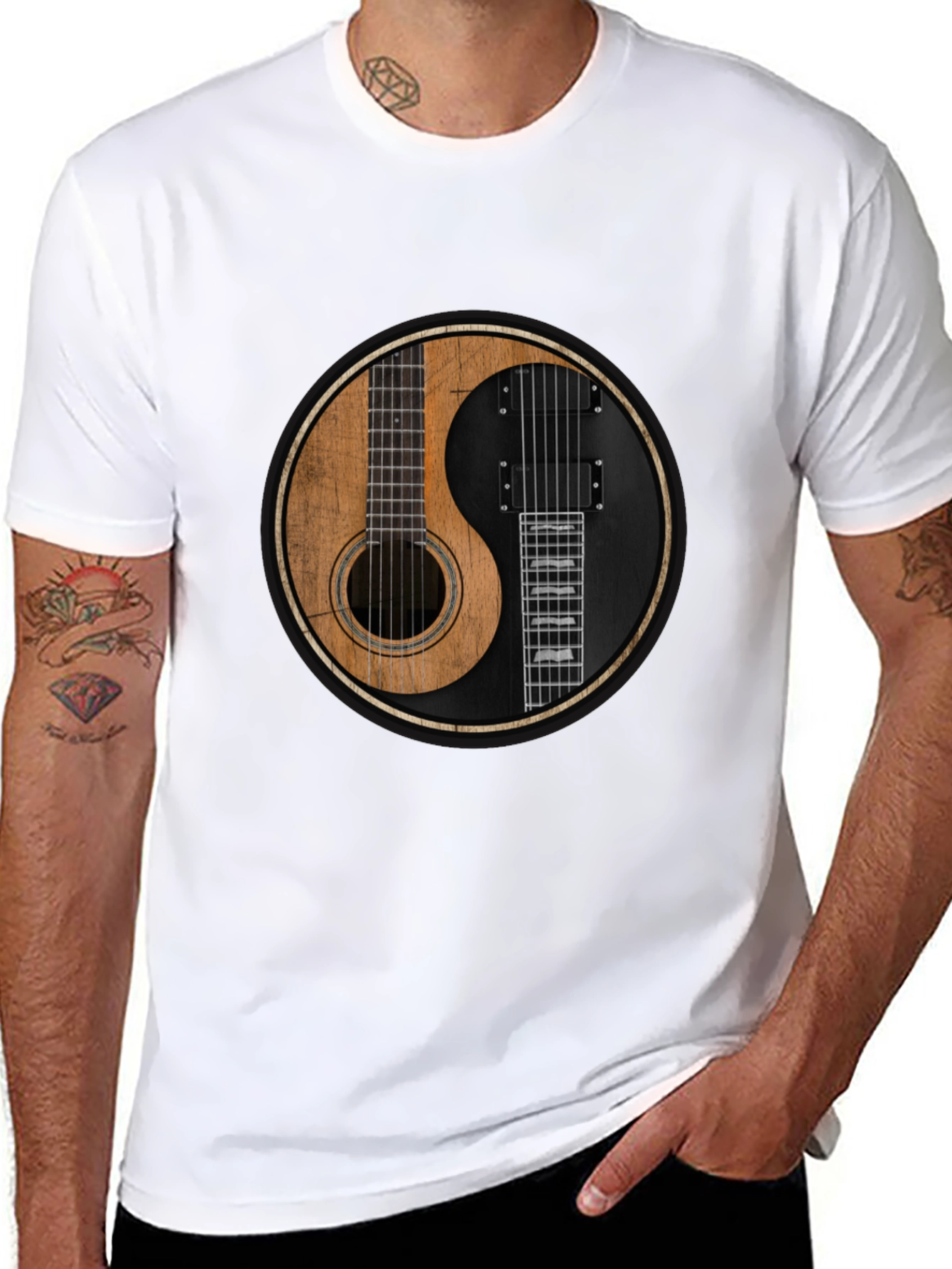 Yin Yang Guitar T-Shirt - Acoustic & Electric Harmony