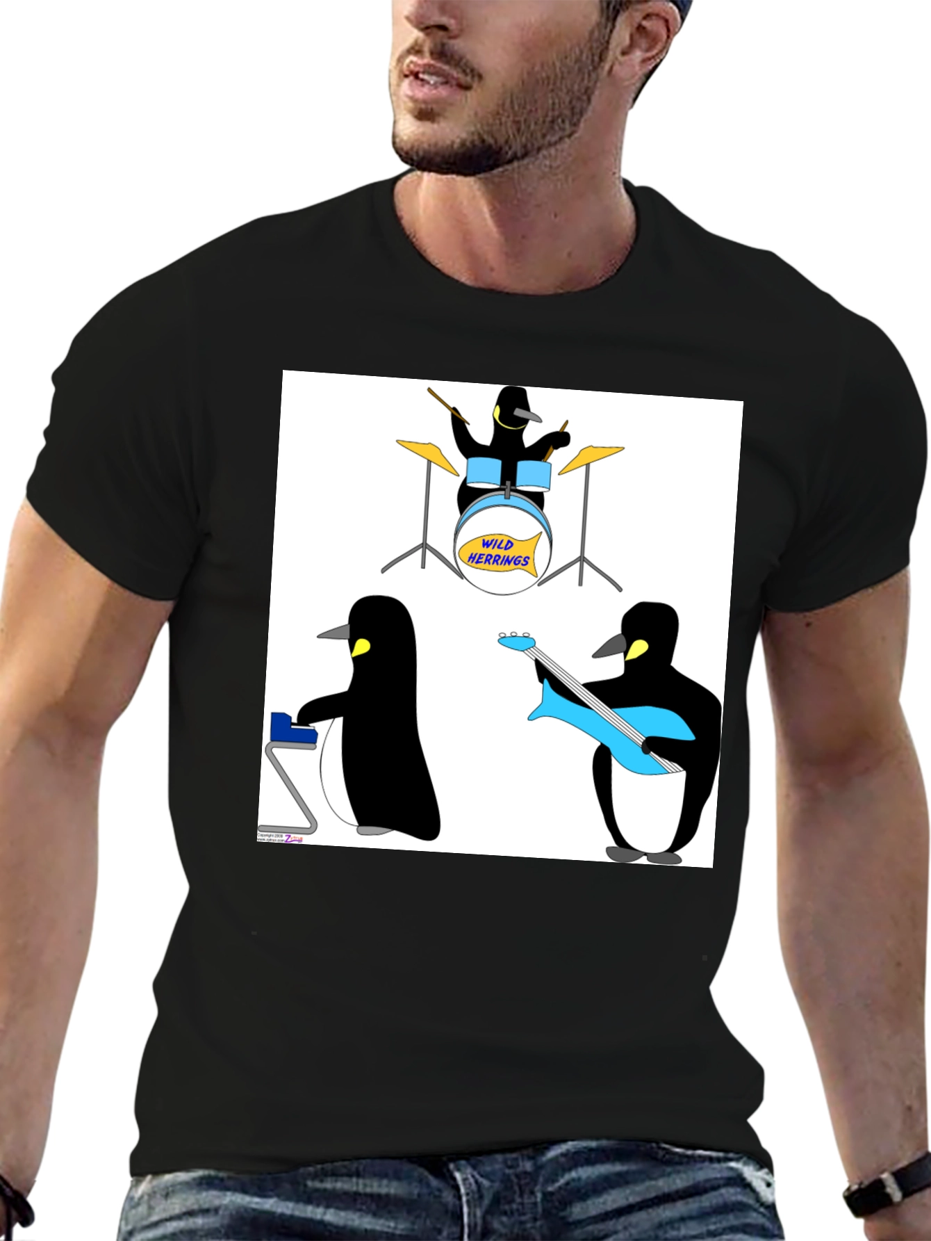 Penguin Band Graphic Tee - Black Cotton T-Shirt
