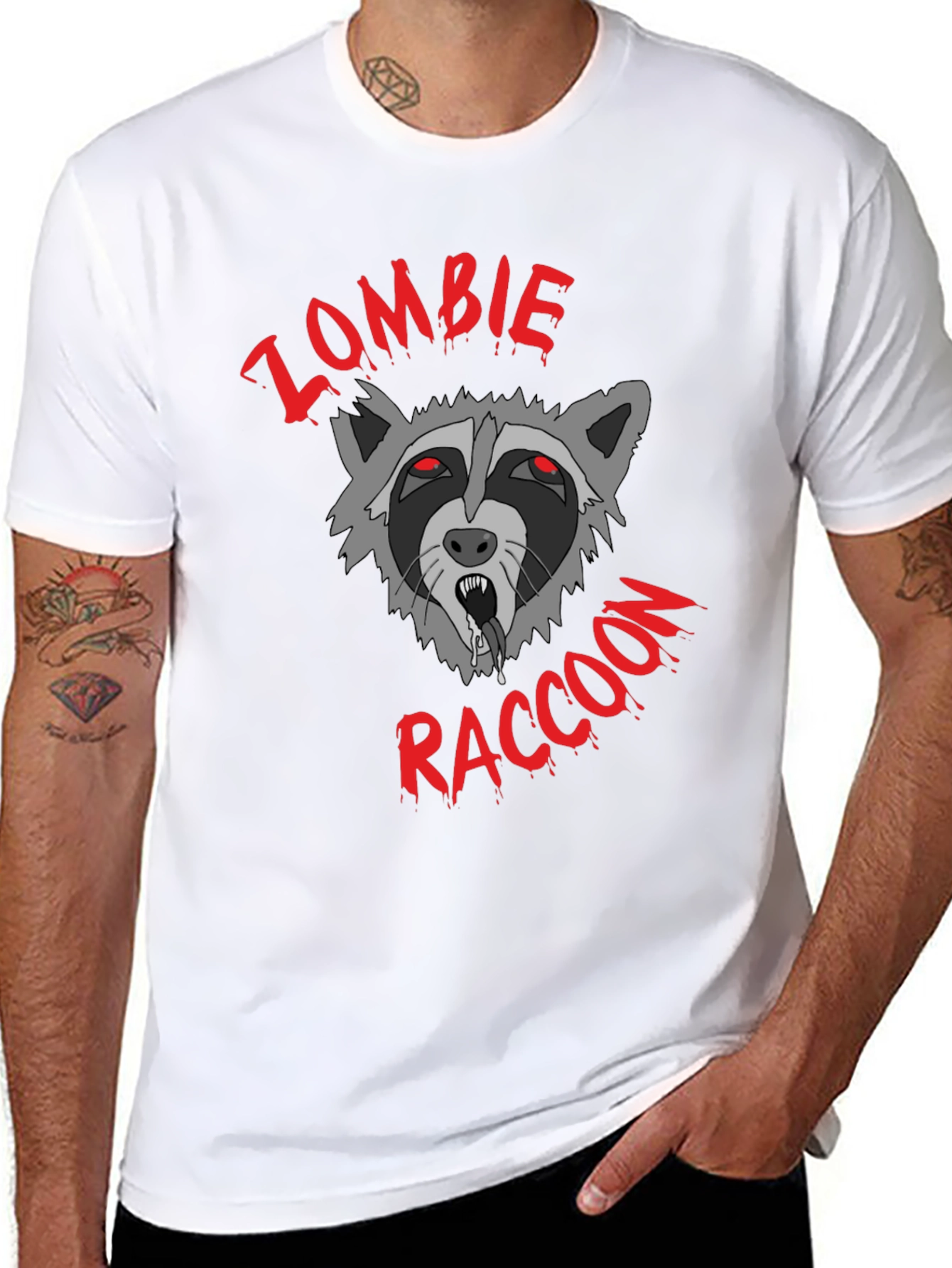 Zombie Raccoon Graphic T-Shirt - Black Cotton Tee