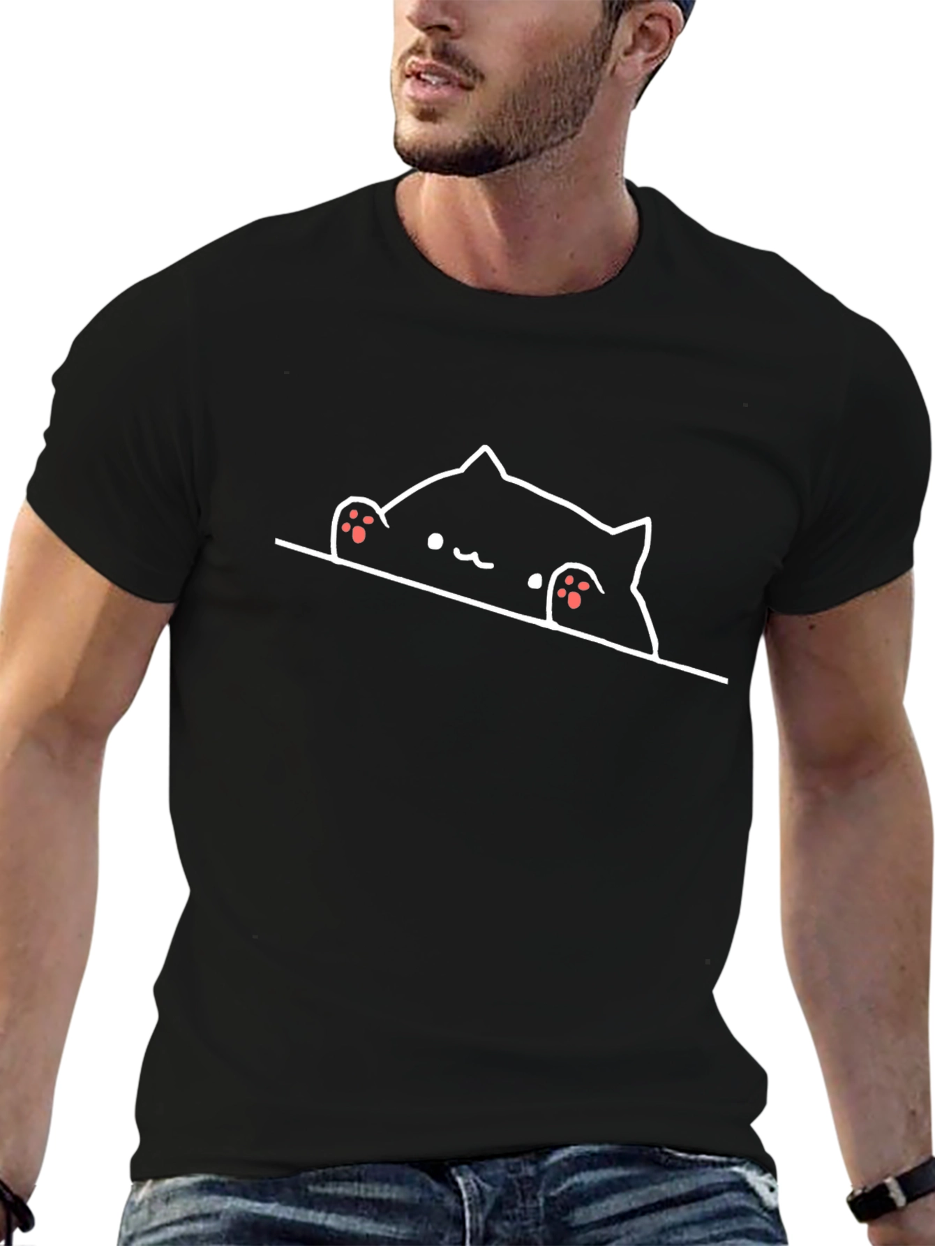 Cute Cat Peekaboo Graphic Tee - Unisex Black T-Shirt