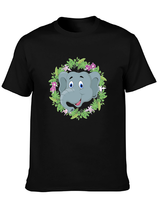 Elephant Floral Wreath Graphic Tee - Black