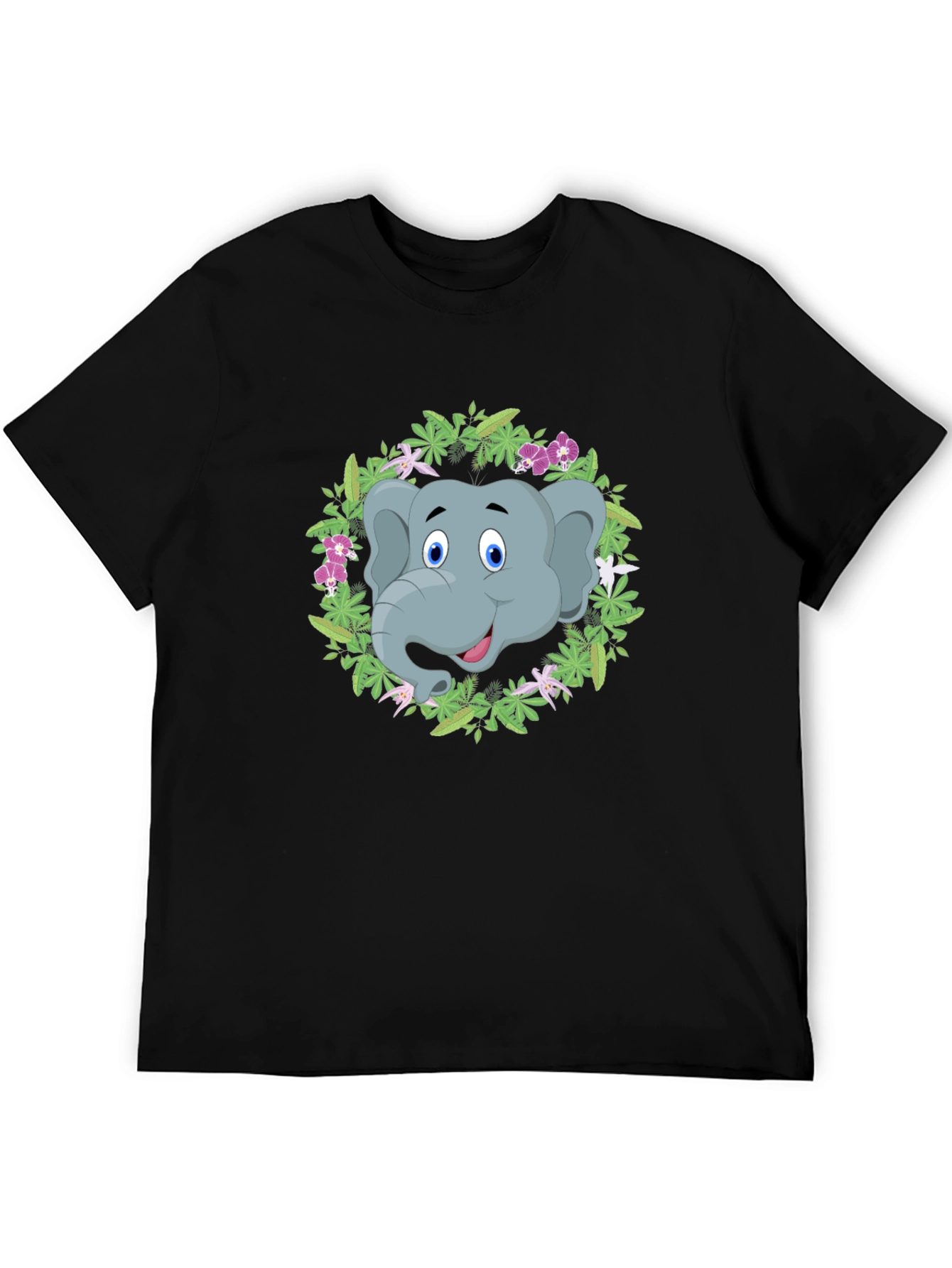Elephant Floral Wreath Graphic Tee - Black