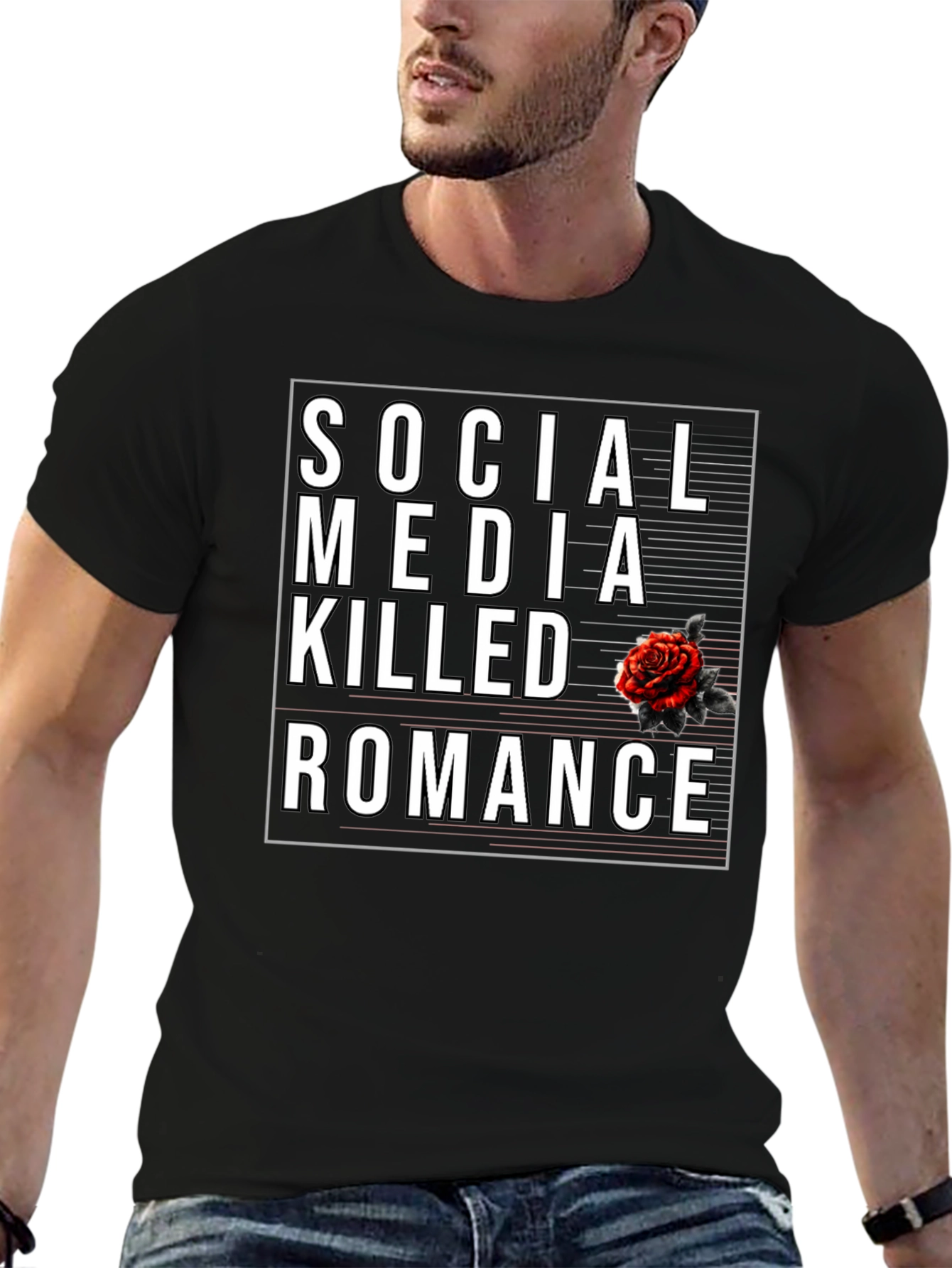 Social Media Killed Romance Black Graphic Tee