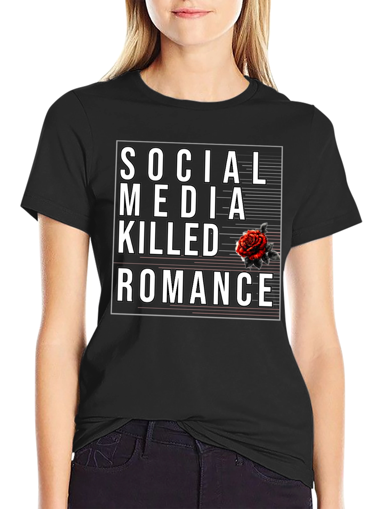 Social Media Killed Romance Black Graphic Tee