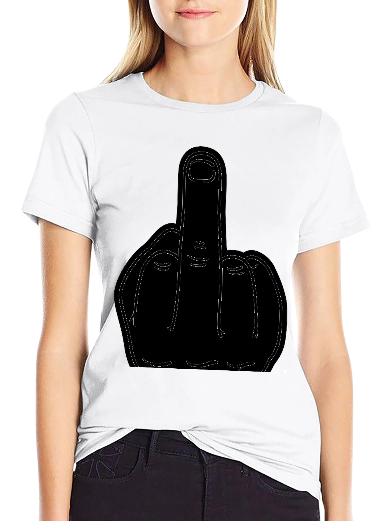 Middle Finger Graphic Print Black T-Shirt
