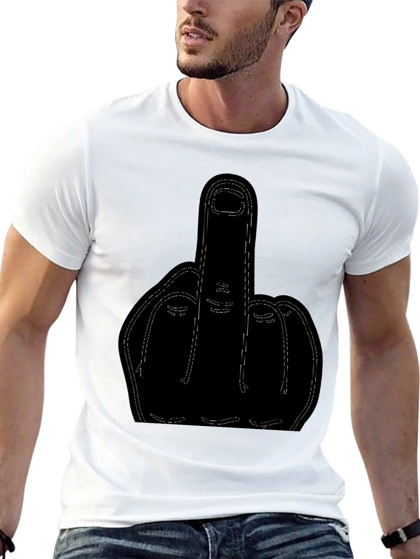 Middle Finger Graphic Print Black T-Shirt